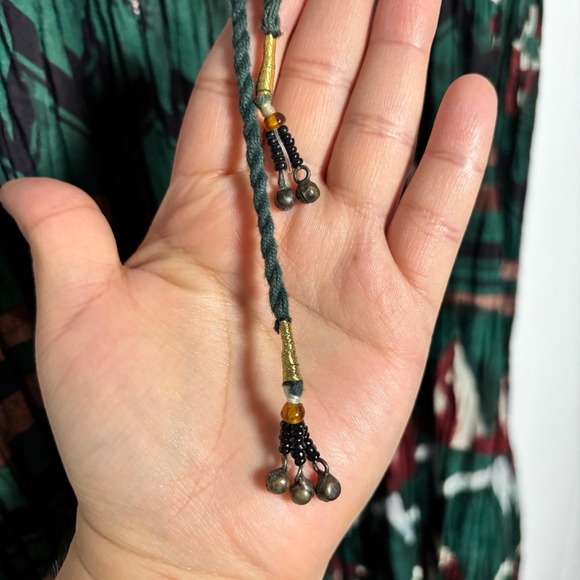 VTG Y2K Green Drawstring Tribal Cotton Broomstick Maxi Skirt Sz L Peasant Gypsy - Picture 4 of 6